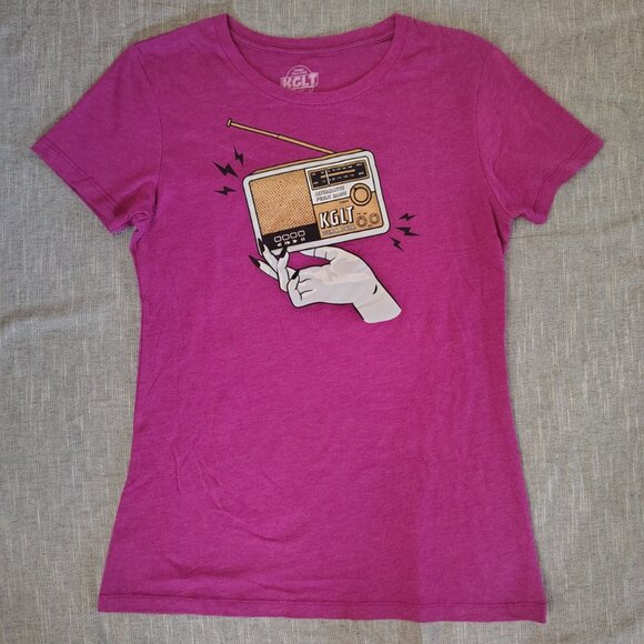 KGLT Radio T-Shirt Womens Size Large Pink Bozeman Montana Alternative Public - Picture 1 of 10